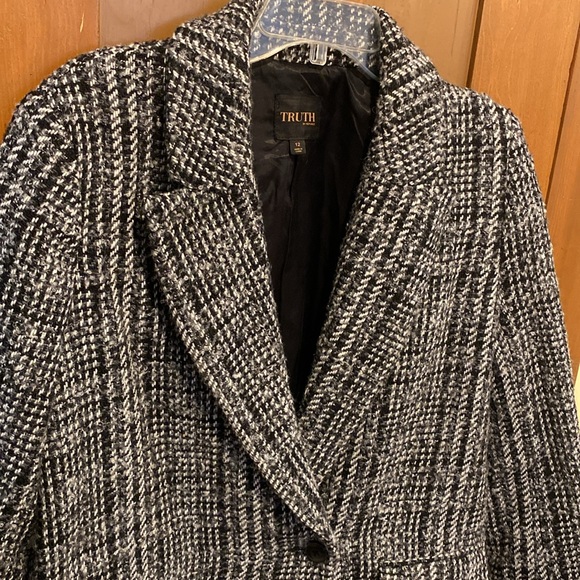 Truth by Republic Black Plaid Pea Coat/Jacket,Wool Blend,Size L/12,Warm! - Picture 3 of 4